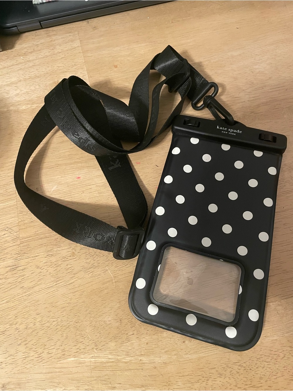 kate spade Black & White Polka Dot Waterproof Phone Pouch with Lanyard